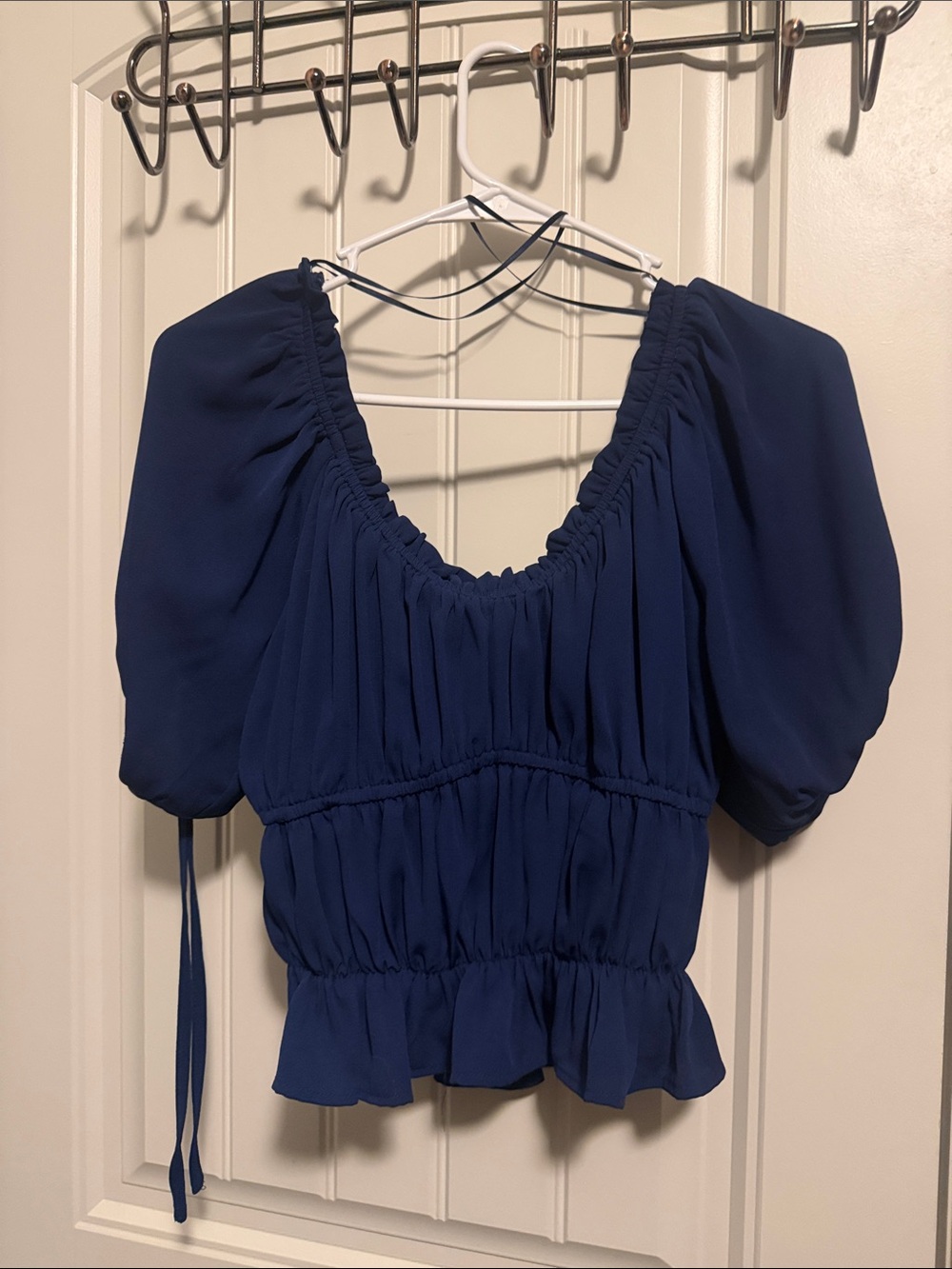 Sugarlips Navy Puff-Sleeve Peasant Blouse